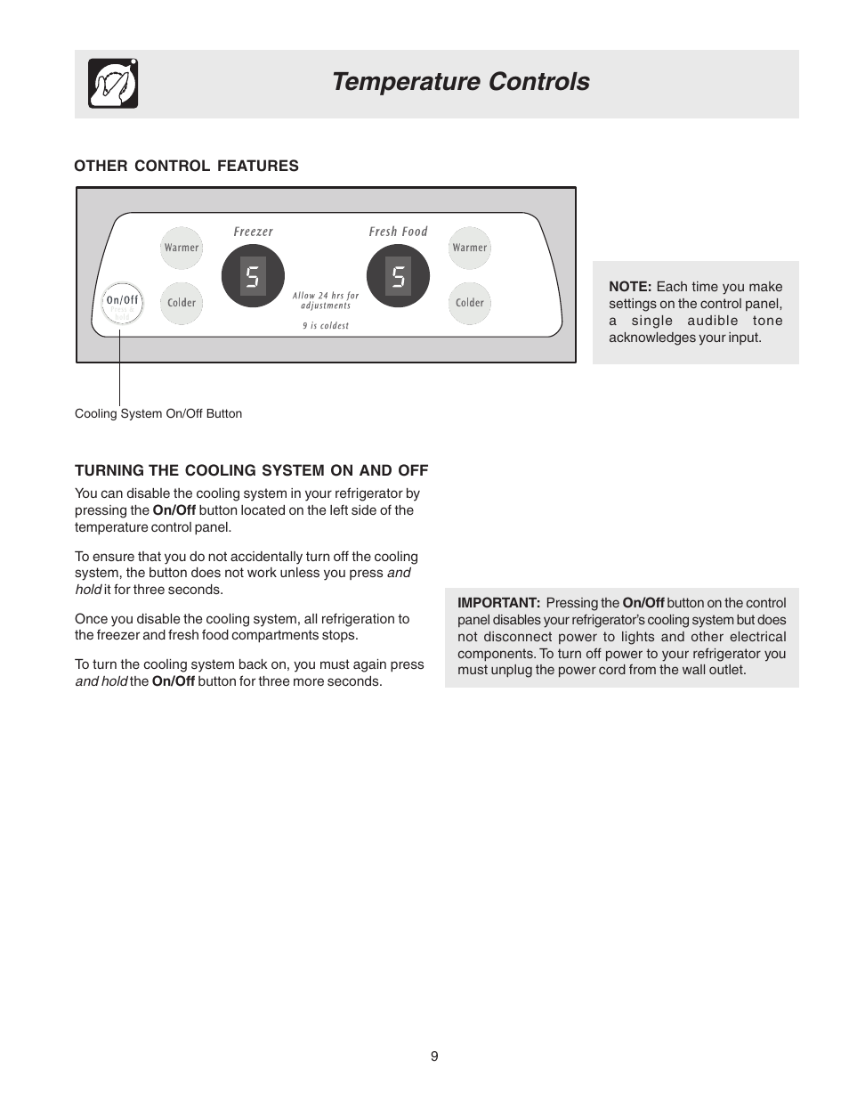 Temperature controls | Electrolux 241721800 User Manual | Page 9 / 25