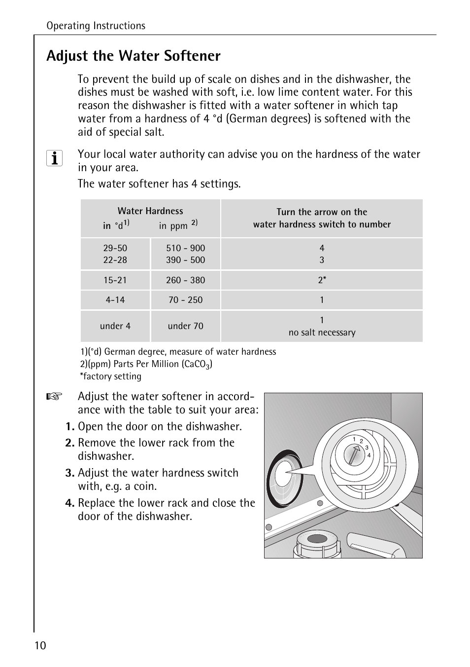 Adjust the water softener | Electrolux 50500 User Manual | Page 10 / 40