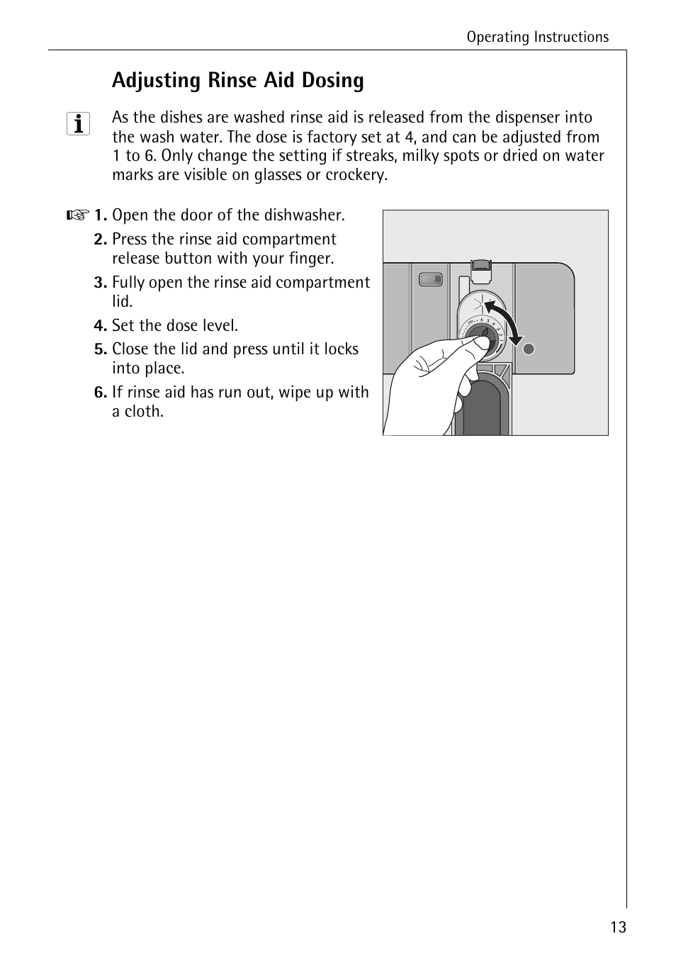 Adjusting rinse aid dosing | Electrolux 50500 User Manual | Page 13 / 40