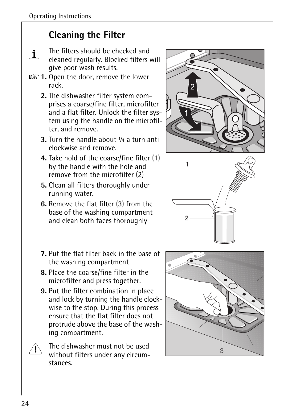 Cleaning the filter | Electrolux 50500 User Manual | Page 24 / 40