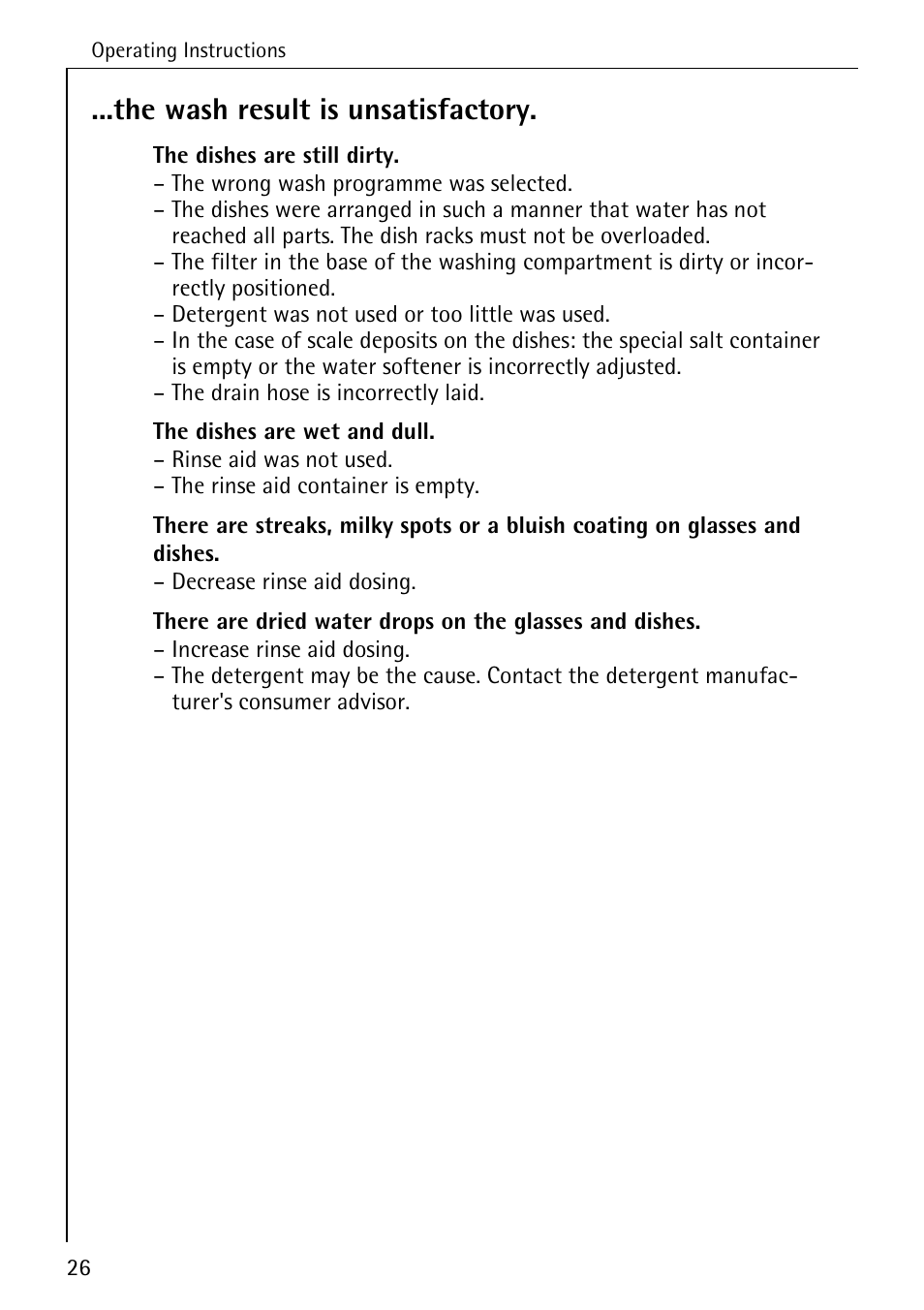 The wash result is unsatisfactory | Electrolux 50500 User Manual | Page 26 / 40