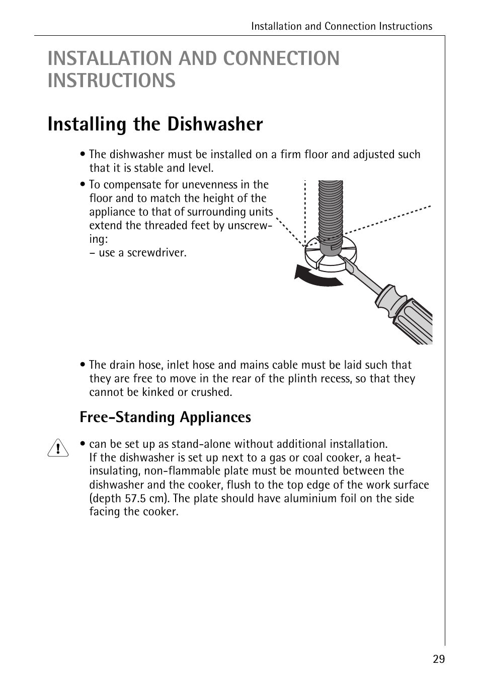 Free-standing appliances | Electrolux 50500 User Manual | Page 29 / 40