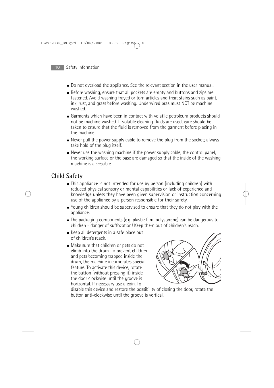 Child safety | Electrolux WA GLE S7000 User Manual | Page 10 / 48