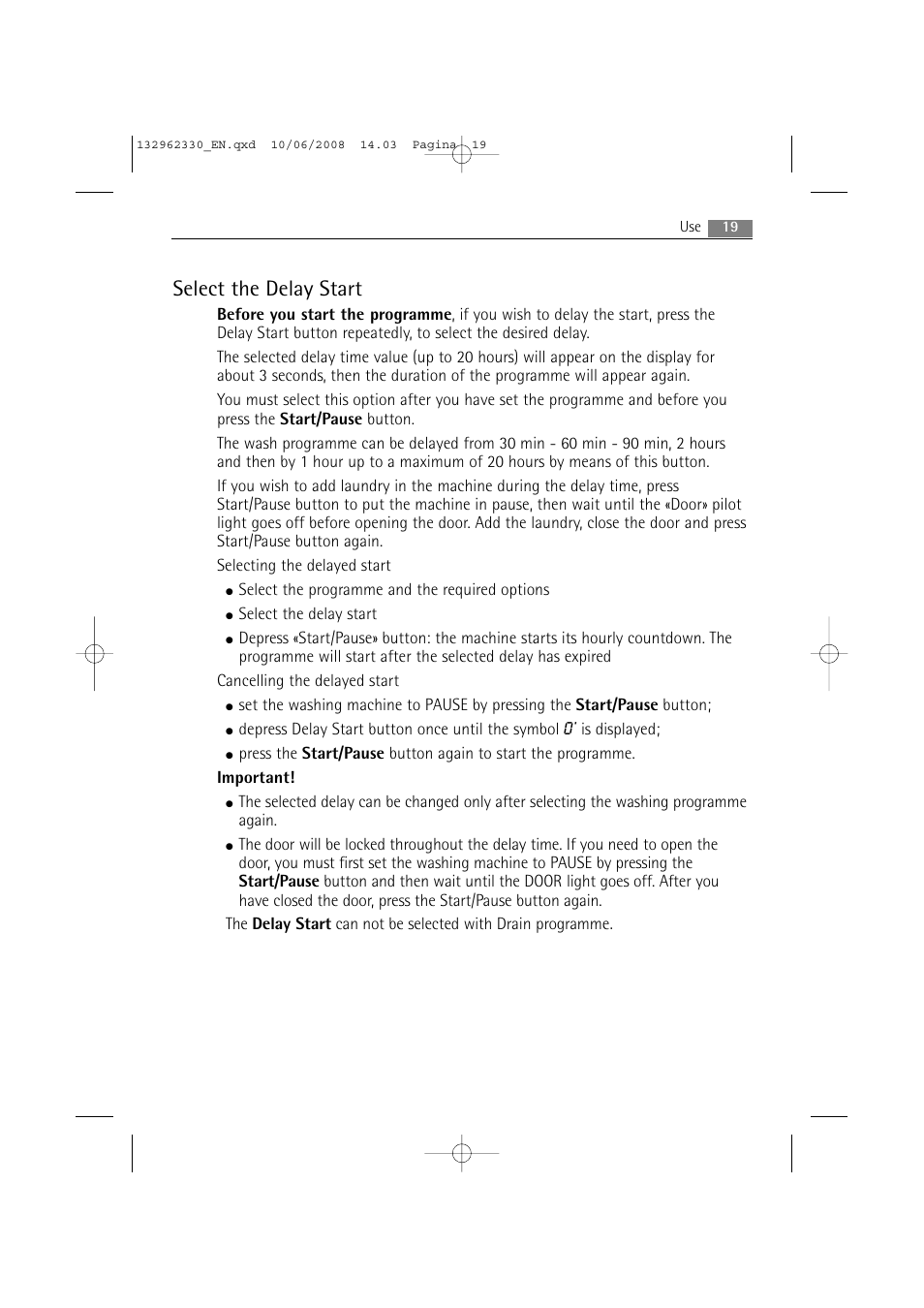 Select the delay start | Electrolux WA GLE S7000 User Manual | Page 19 / 48