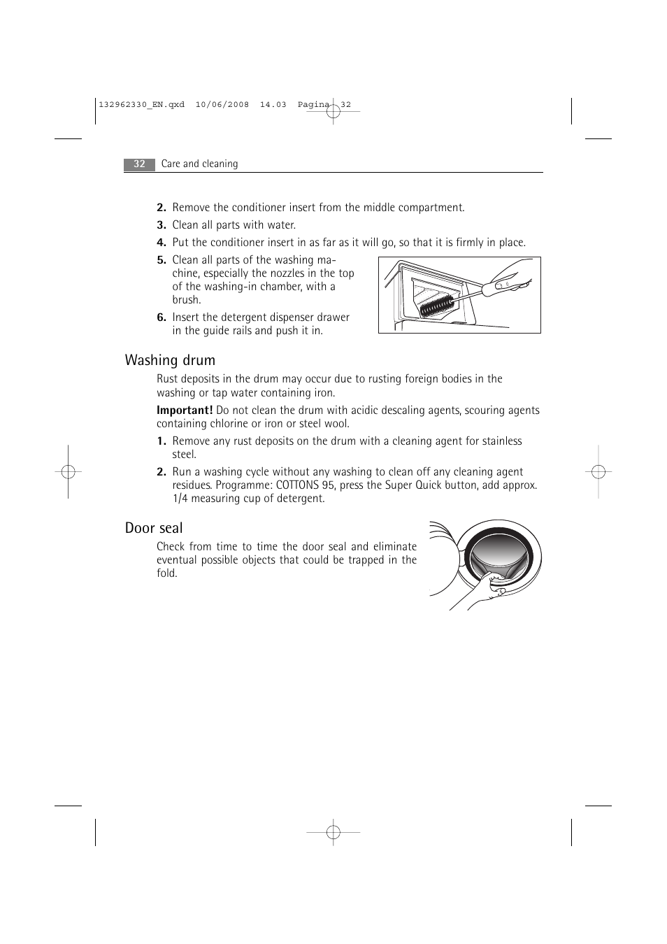 Washing drum, Door seal | Electrolux WA GLE S7000 User Manual | Page 32 / 48