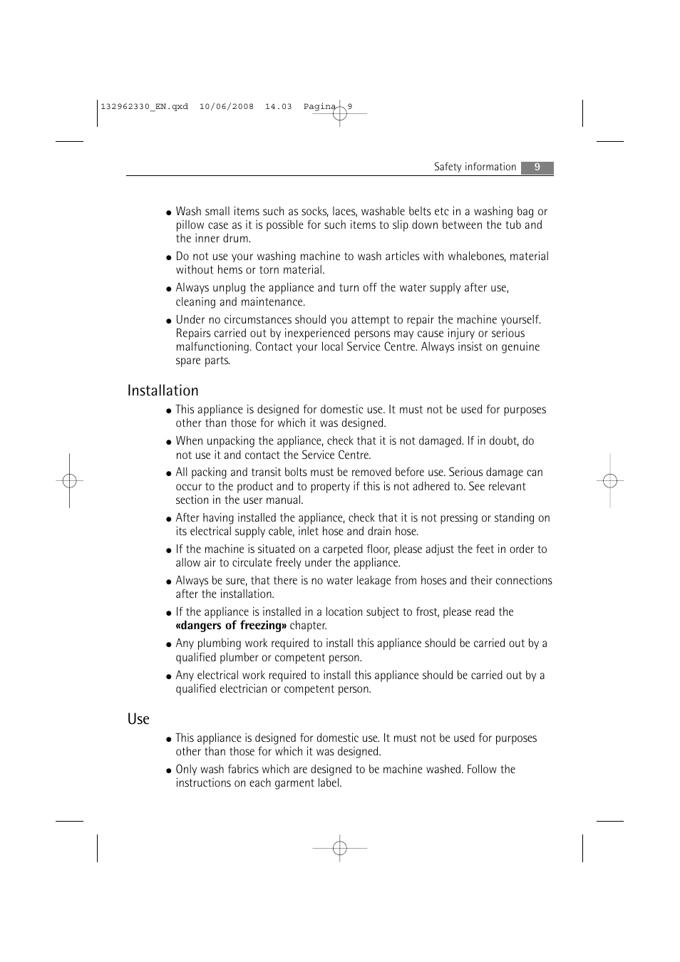 Installation | Electrolux WA GLE S7000 User Manual | Page 9 / 48