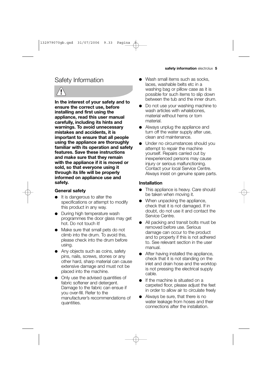 Safety information | Electrolux EWF 12580 W User Manual | Page 5 / 40