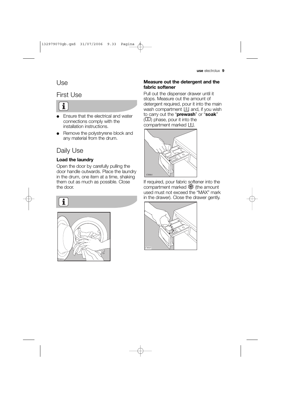 Use first use, Daily use | Electrolux EWF 12580 W User Manual | Page 9 / 40