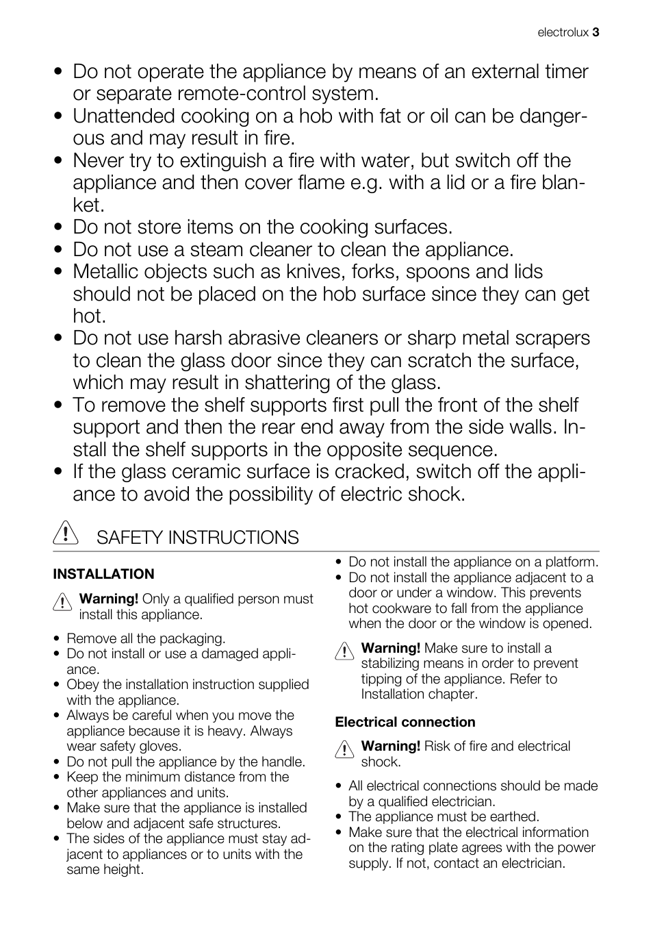 Safety instructions | Electrolux EKC607601 User Manual | Page 3 / 28