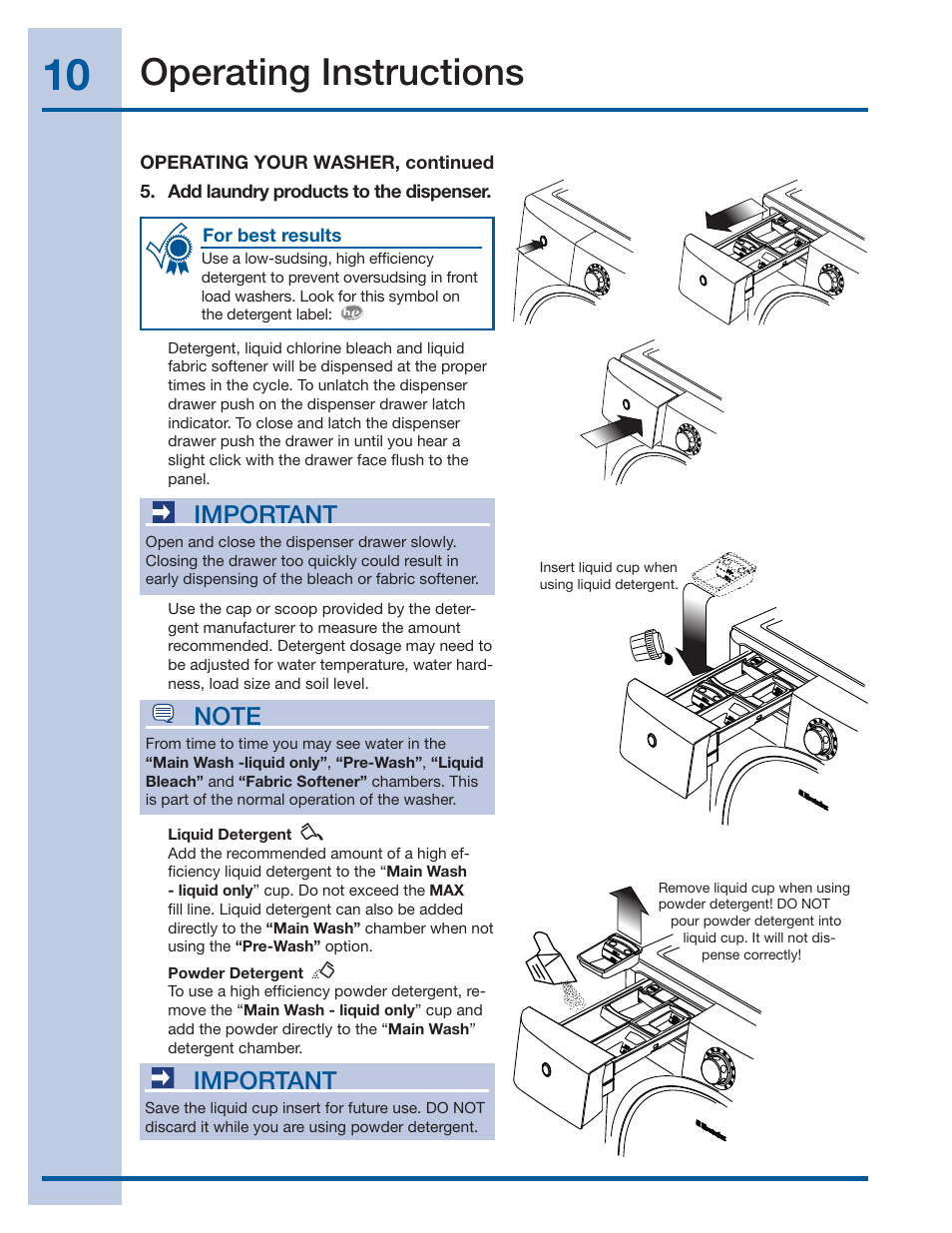 Operating instructions, Important | Electrolux WAVE-TOUCH 137356900 A User Manual | Page 10 / 44