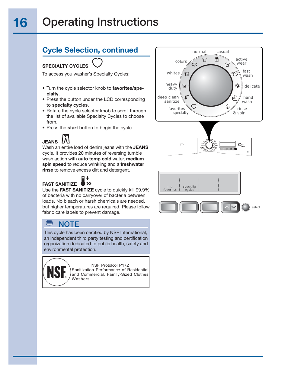 Operating instructions, Cycle selection, continued | Electrolux WAVE-TOUCH 137356900 A User Manual | Page 16 / 44