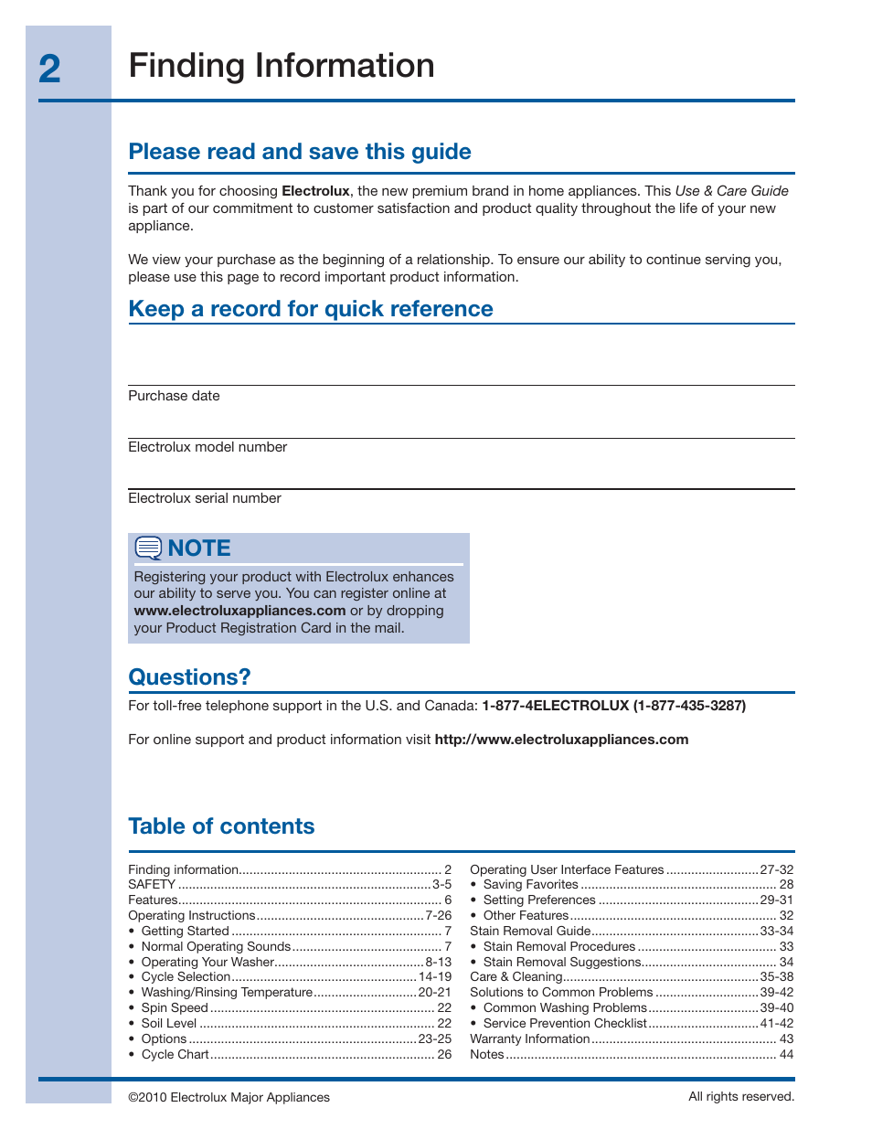 Electrolux WAVE-TOUCH 137356900 A User Manual | Page 2 / 44