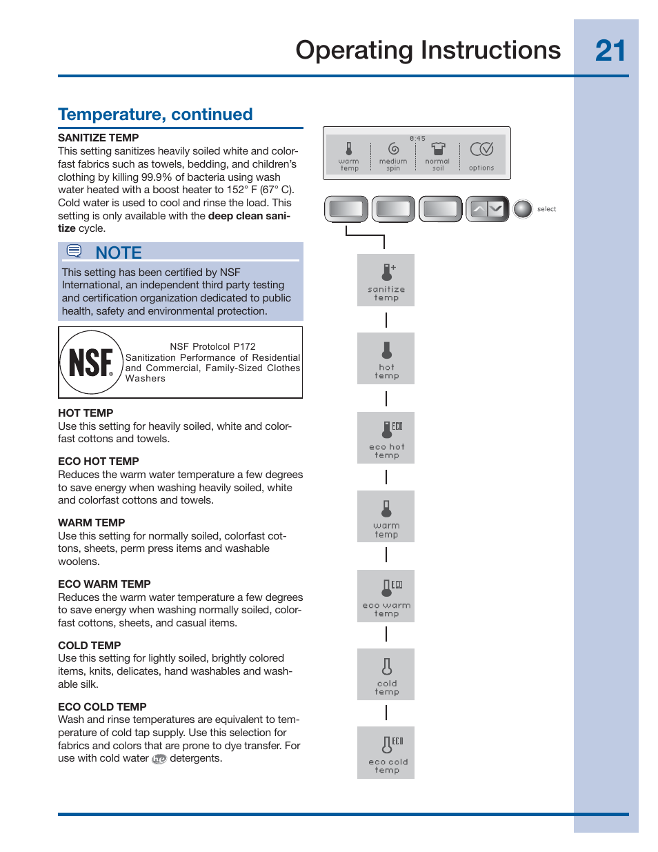 Operating instructions, Temperature, continued | Electrolux WAVE-TOUCH 137356900 A User Manual | Page 21 / 44