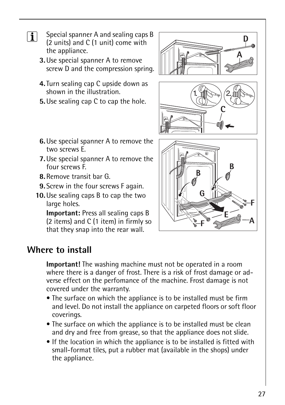 Where to install | Electrolux LAVAMAT 54810 User Manual | Page 27 / 40