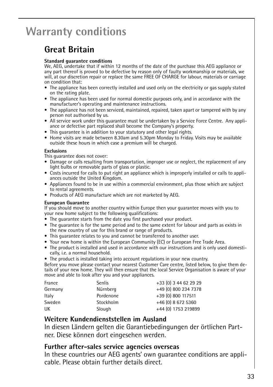 Warranty conditions, Great britain | Electrolux LAVAMAT 54810 User Manual | Page 33 / 40