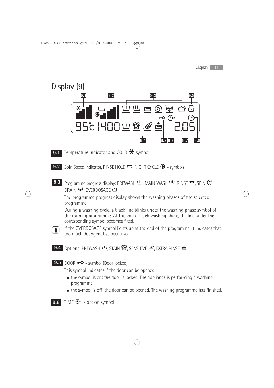 Display (9) | Electrolux LAVAMAT 74950 User Manual | Page 11 / 48