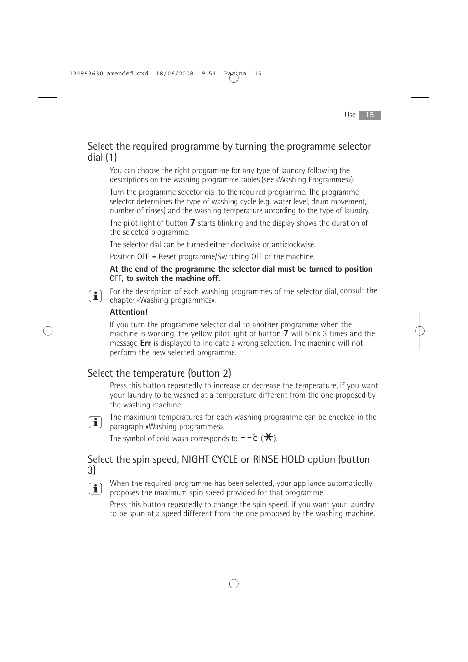 Select the temperature (button 2) | Electrolux LAVAMAT 74950 User Manual | Page 15 / 48