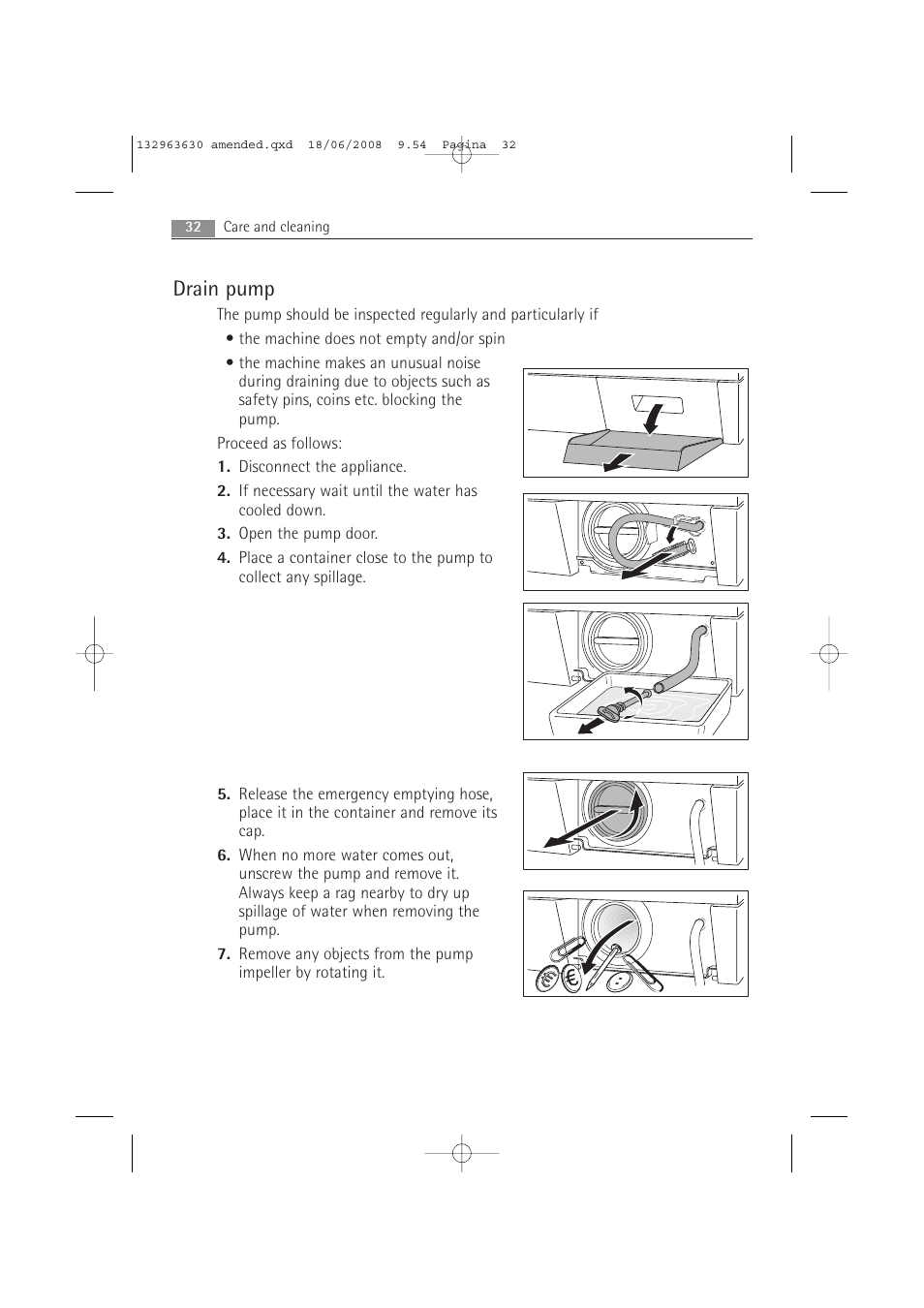 Drain pump | Electrolux LAVAMAT 74950 User Manual | Page 32 / 48