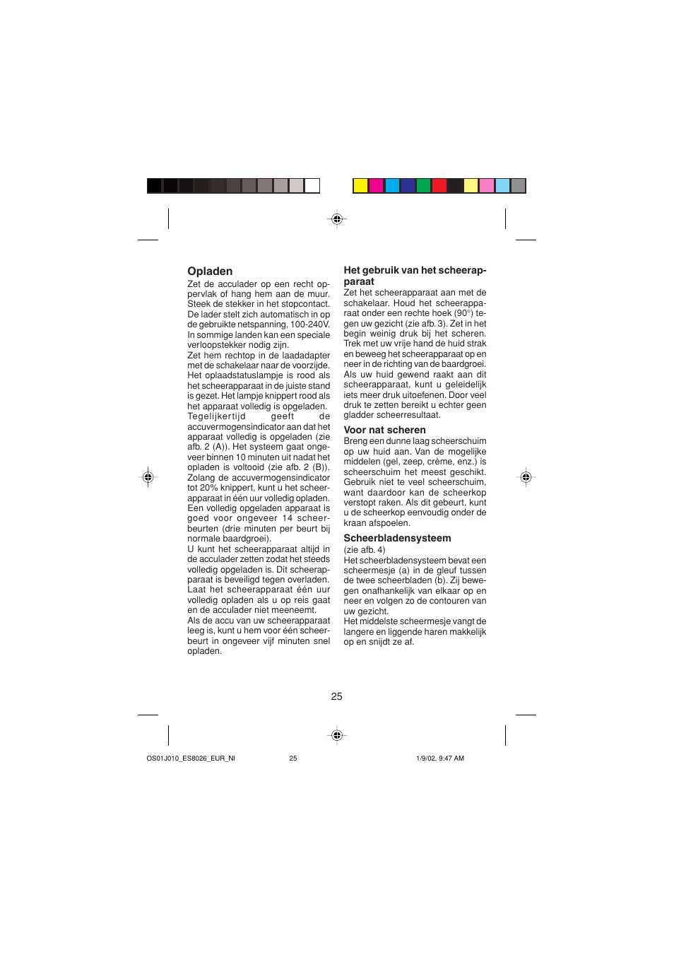 Opladen | Panasonic ES8026S User Manual | Page 25 / 80