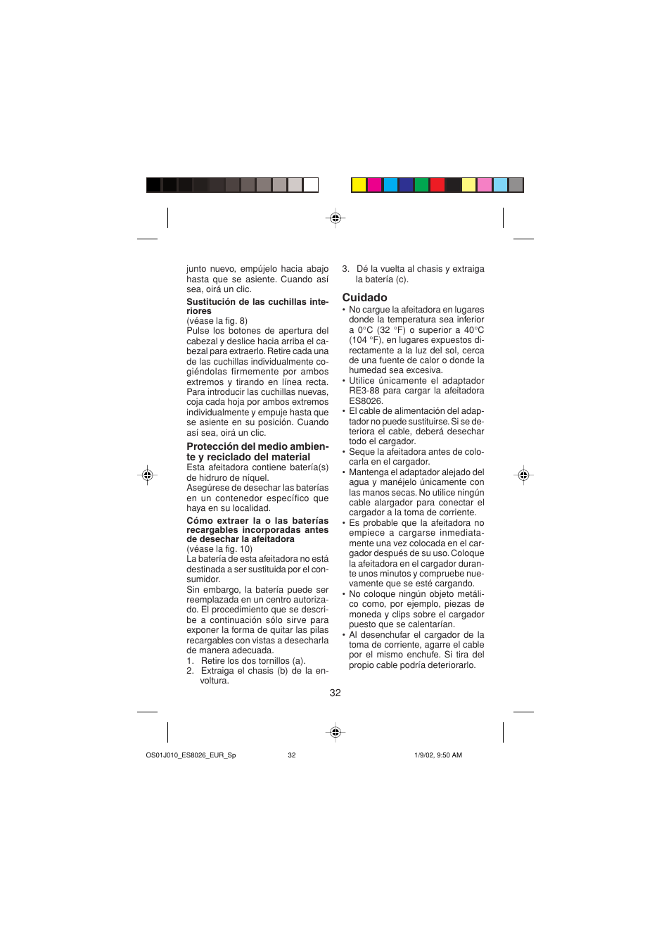 Cuidado | Panasonic ES8026S User Manual | Page 32 / 80