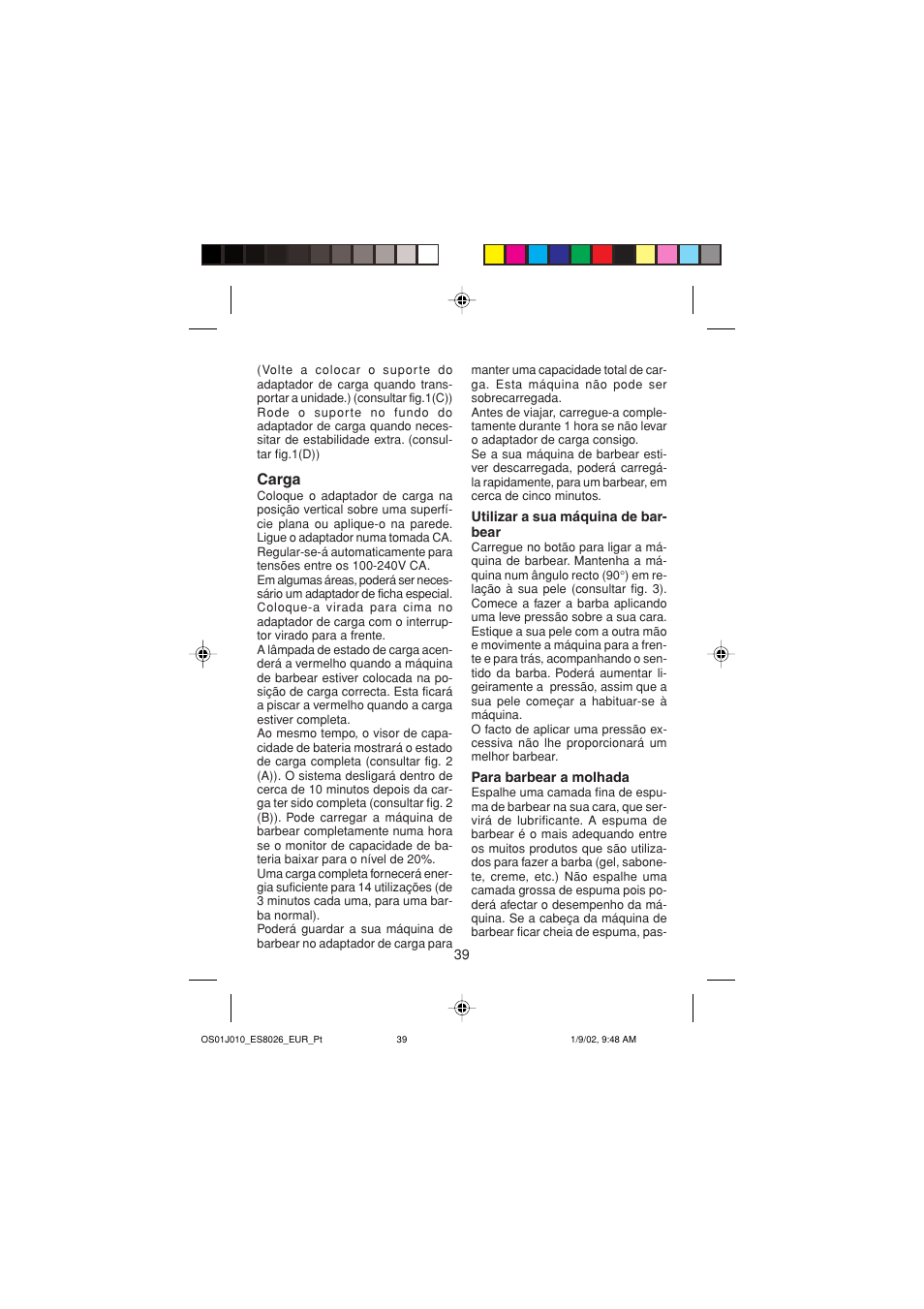 Carga | Panasonic ES8026S User Manual | Page 39 / 80