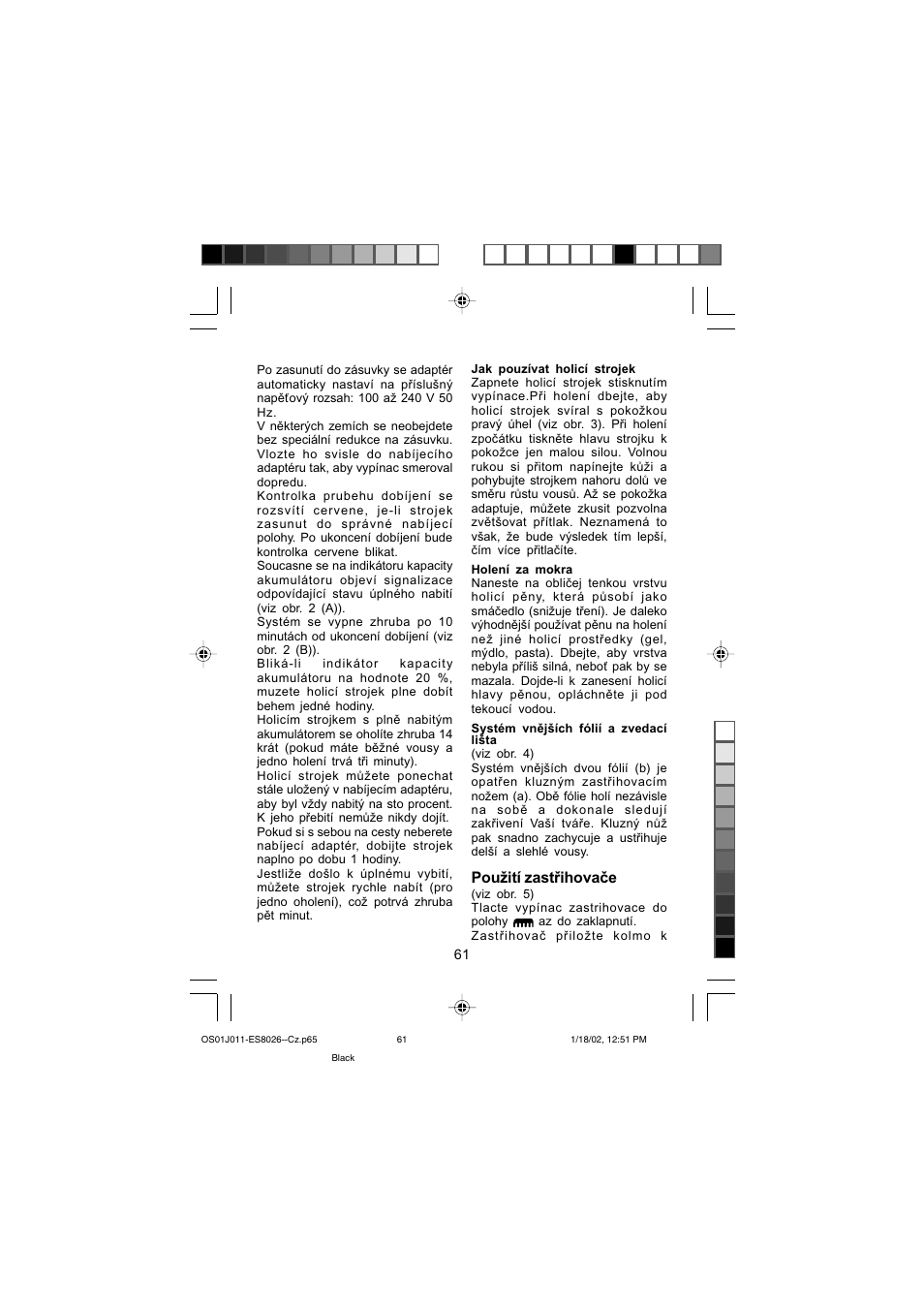 Použití zastřihovače | Panasonic ES8026S User Manual | Page 61 / 80