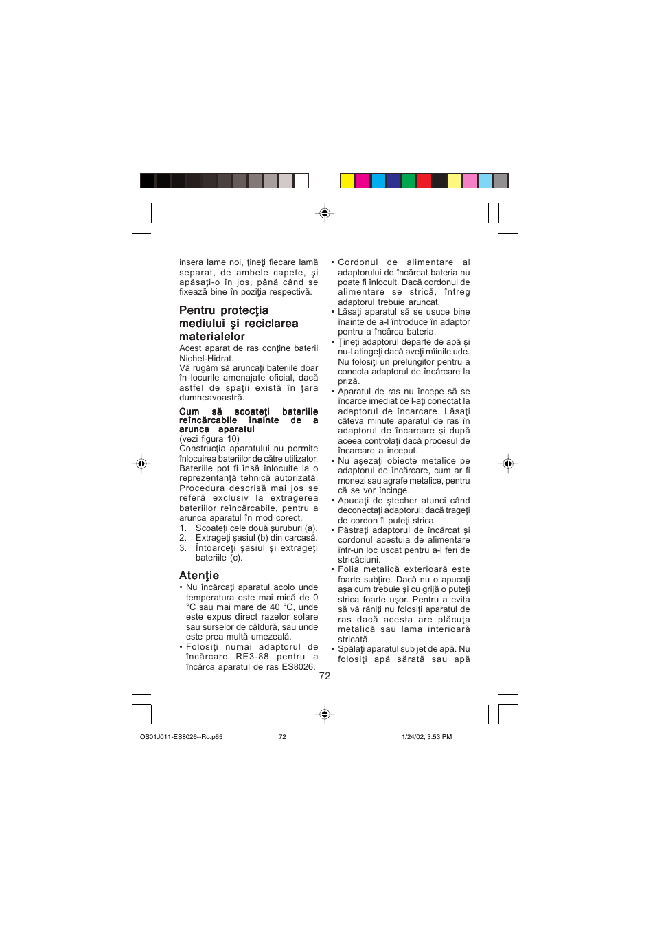 Panasonic ES8026S User Manual | Page 72 / 80