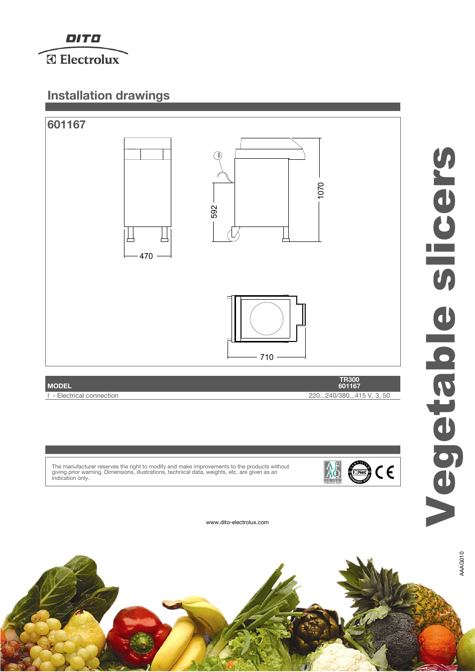 Vegetable slicers, Installation drawings | Electrolux TR300 User Manual | Page 3 / 3