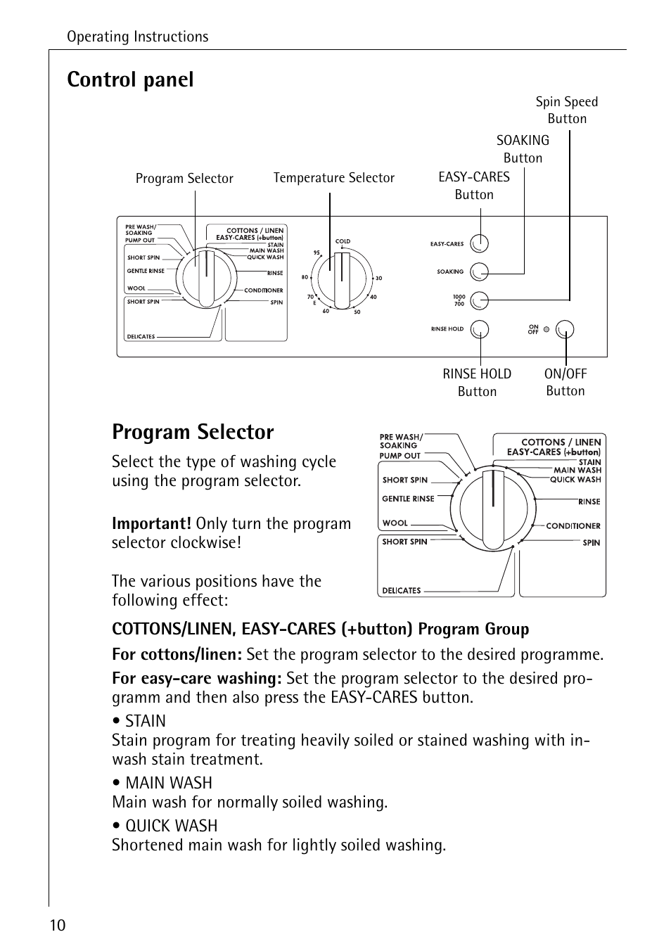 Control panel program selector | Electrolux LAVAMAT 50720 User Manual | Page 10 / 48