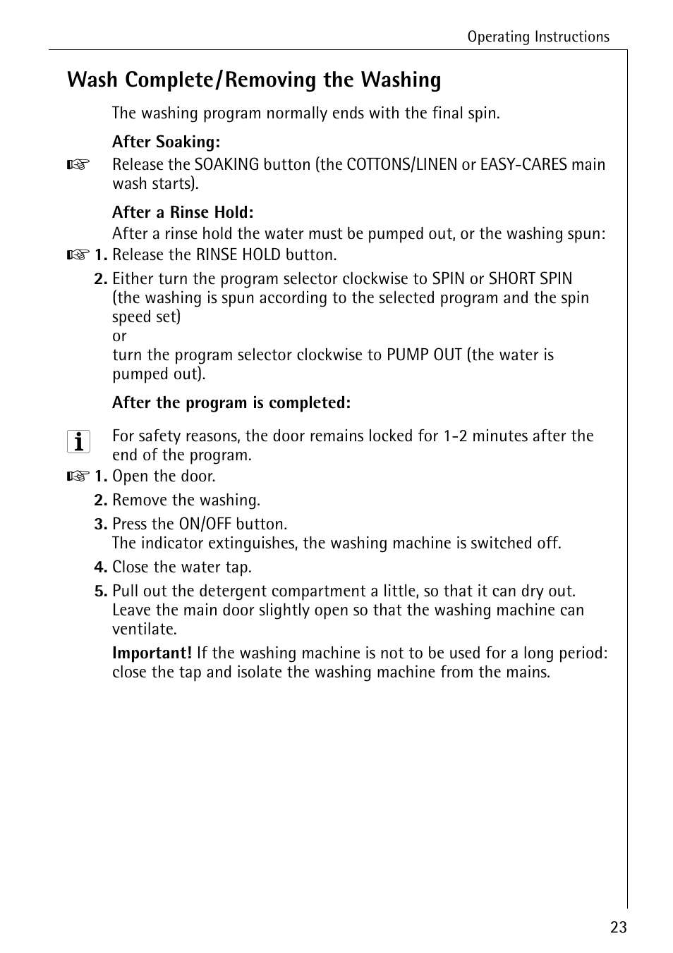 Wash complete/removing the washing | Electrolux LAVAMAT 50720 User Manual | Page 23 / 48