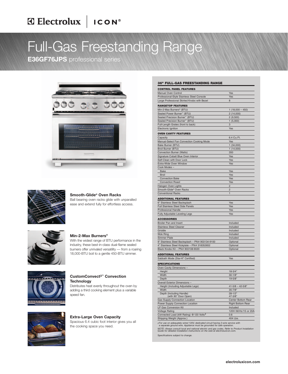 Electrolux Full-Gas Freestanding Range E36GF76JPS User Manual | 4 pages