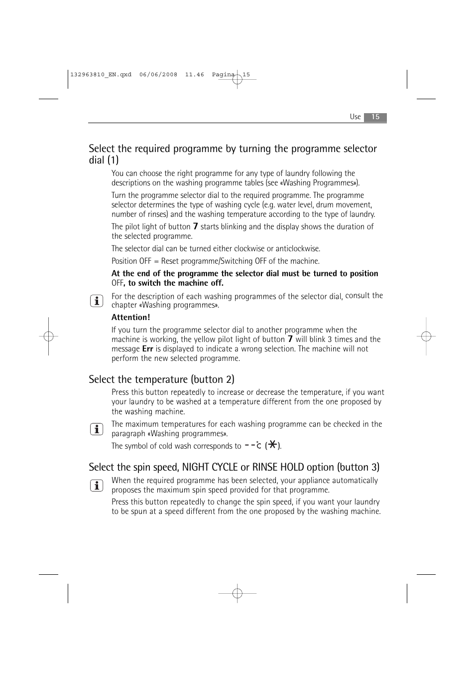 Select the temperature (button 2) | Electrolux LAVAMAT 74850 B User Manual | Page 15 / 48