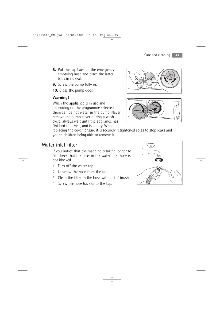 Water inlet filter | Electrolux LAVAMAT 74850 B User Manual | Page 33 / 48