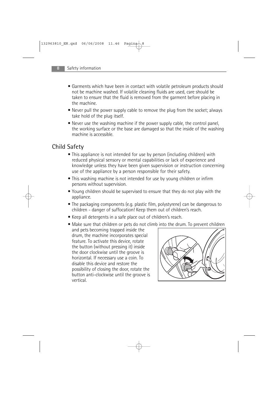 Child safety | Electrolux LAVAMAT 74850 B User Manual | Page 8 / 48