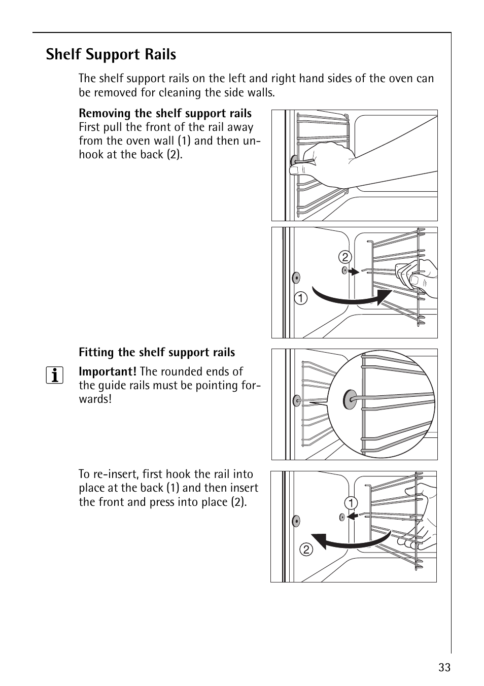 Shelf support rails | Electrolux B2100-4 User Manual | Page 33 / 48