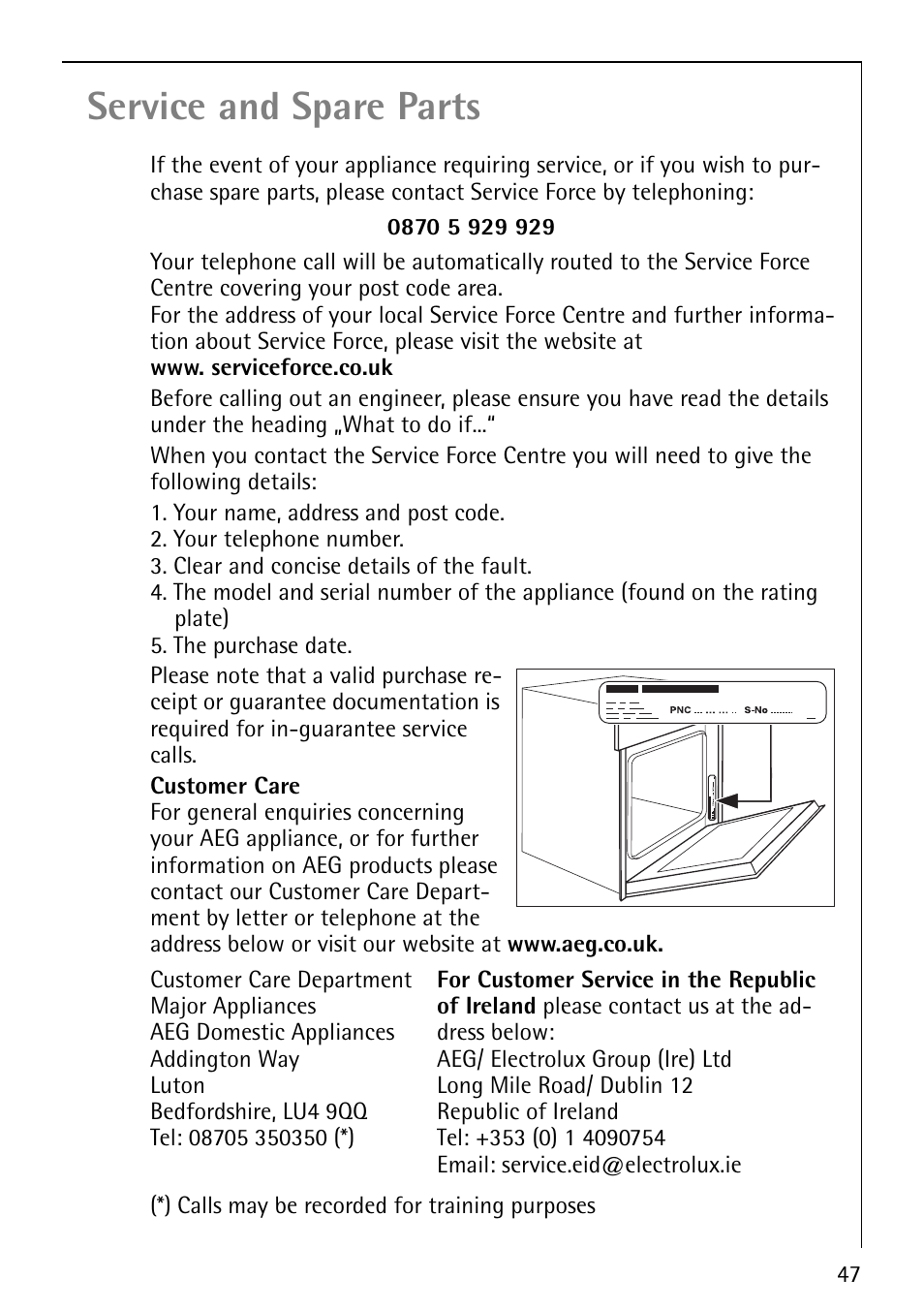 Service and spare parts | Electrolux B2100-4 User Manual | Page 47 / 48