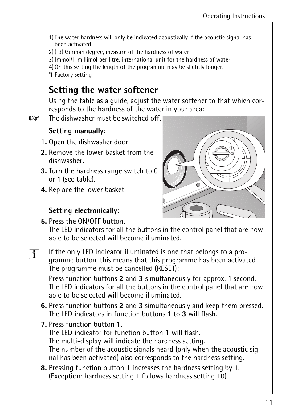 Setting the water softener | Electrolux 65050 VI User Manual | Page 11 / 48