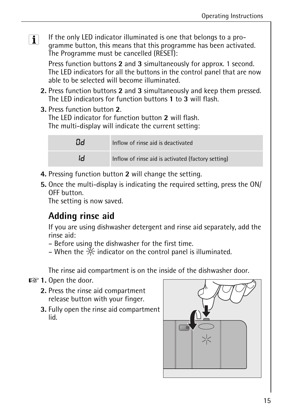 Adding rinse aid | Electrolux 65050 VI User Manual | Page 15 / 48