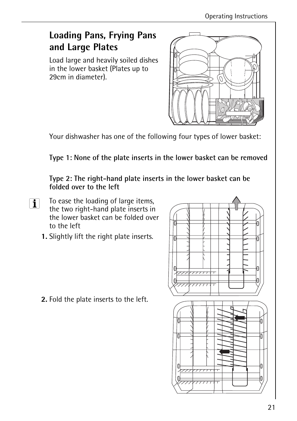 Loading pans, frying pans and large plates | Electrolux 65050 VI User Manual | Page 21 / 48