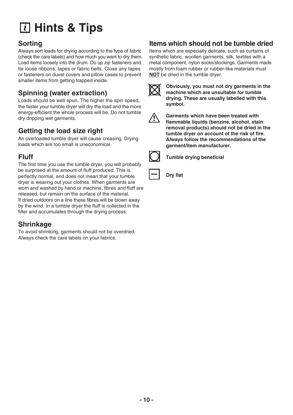 Hints & tips | Electrolux TC 180 User Manual | Page 10 / 19