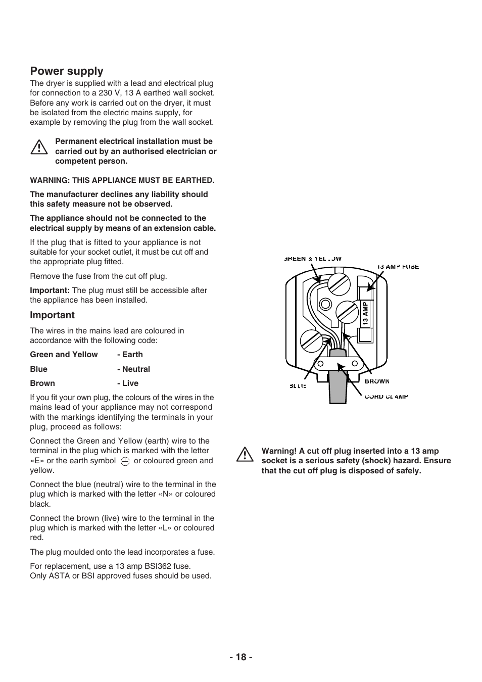 Power supply, Important | Electrolux TC 180 User Manual | Page 18 / 19
