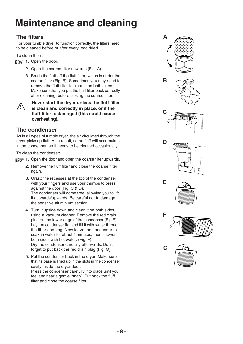 Maintenance and cleaning | Electrolux TC 180 User Manual | Page 8 / 19