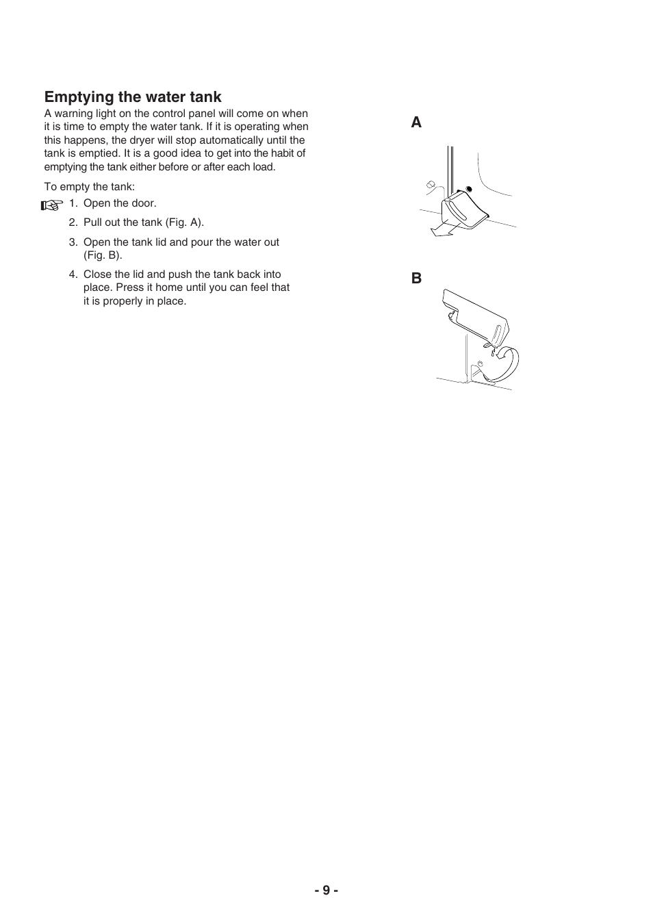 Emptying the water tank | Electrolux TC 180 User Manual | Page 9 / 19