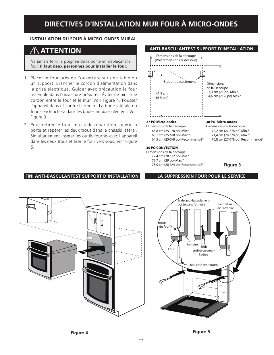 Directives d'installation mur four à micro-ondes, Attention | Electrolux TINSEB504MRR0 User Manual | Page 7 / 12