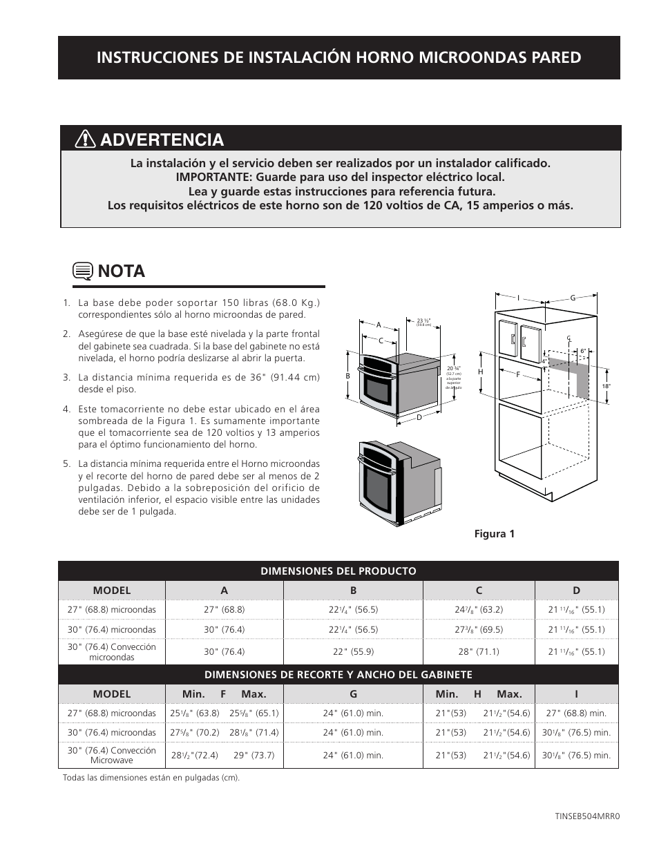 Advertencia nota | Electrolux TINSEB504MRR0 User Manual | Page 9 / 12