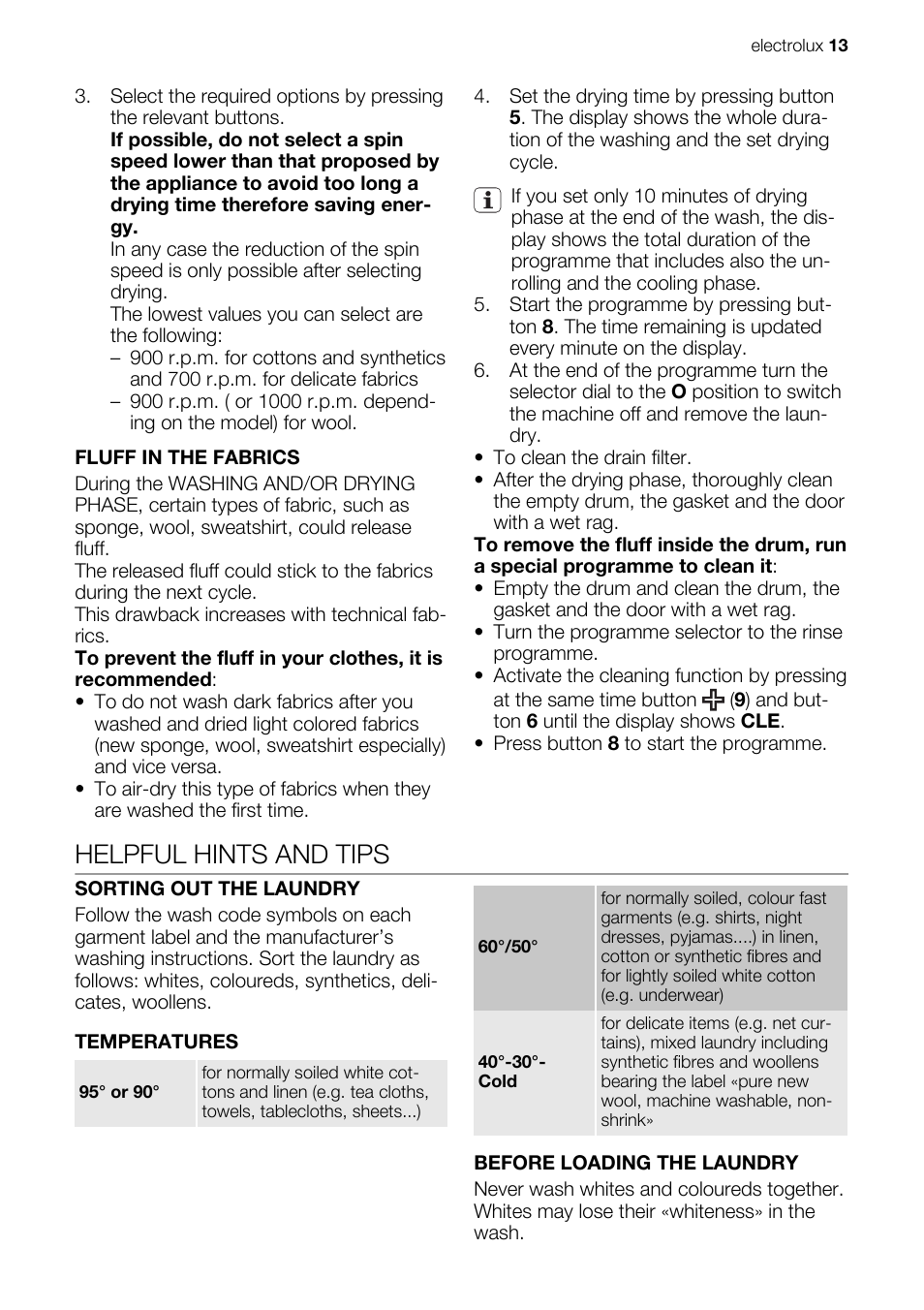 Helpful hints and tips | Electrolux EN EWW 168543 W User Manual | Page 13 / 32
