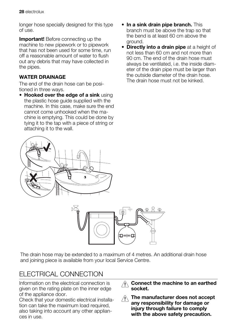 Electrical connection | Electrolux EN EWW 168543 W User Manual | Page 28 / 32