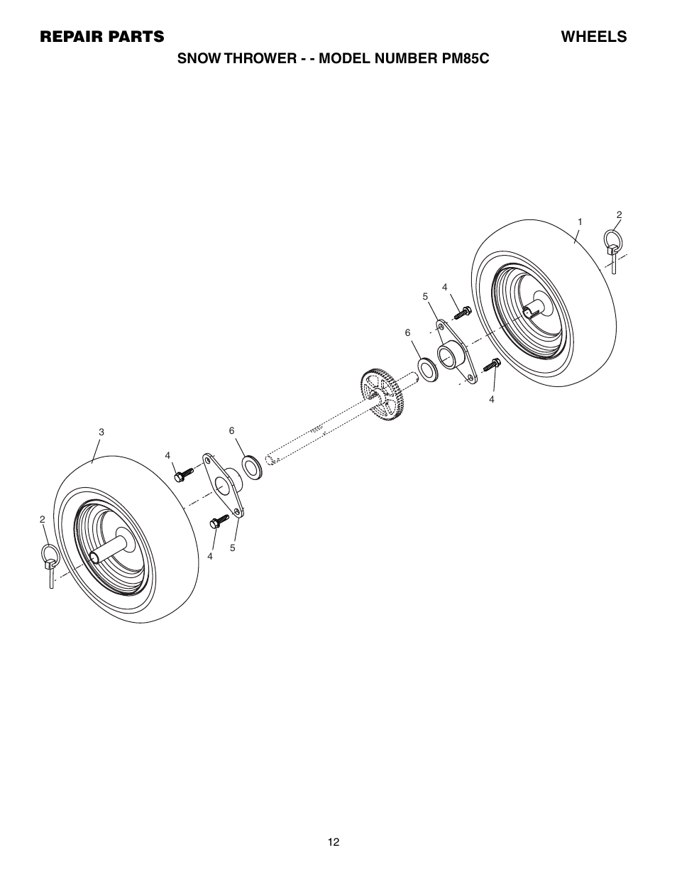 Repair parts wheels, Snow thrower - - model number pm85c | Electrolux PM85C User Manual | Page 12 / 16