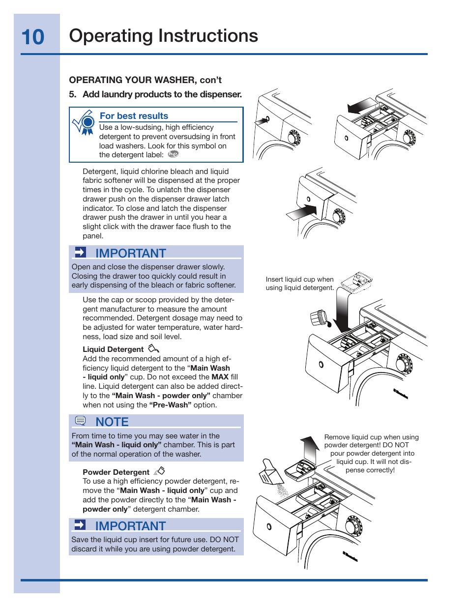 Operating instructions, Important | Electrolux Wave-Touch 137023200 A User Manual | Page 10 / 44