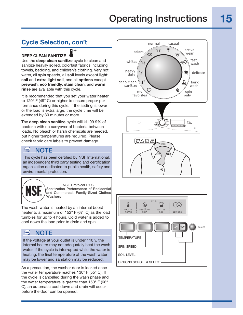 Operating instructions, Cycle selection, con’t | Electrolux Wave-Touch 137023200 A User Manual | Page 15 / 44